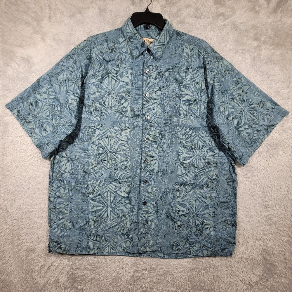Johari West Shirt Mens‎ 3XLT Blue Button Down Short Sleeve Hawaiian Camp